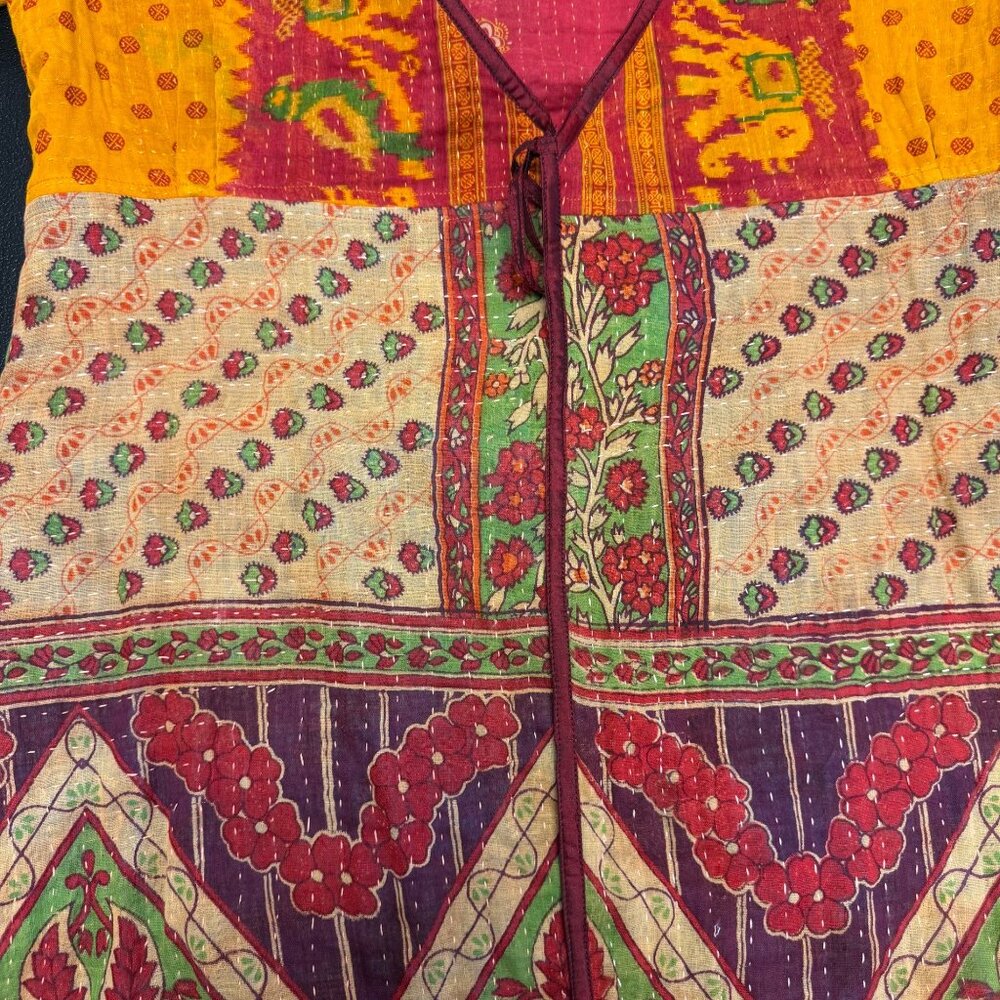 Joshi Kantha Quilt Jacket Boho Patchwork Tie Front Duster Coat Multicolor Women’ - Picture 9 of 12